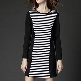 Long-sleeve Stripe-panel Dress