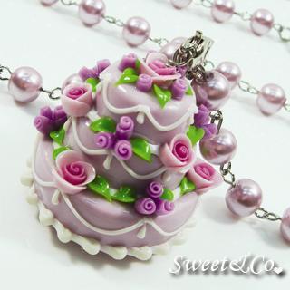 Sweet 3layer Purple Cream Cake Long Crystal Pearl Necklace