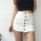 Fray Hem Mini Pencil Denim Skirt