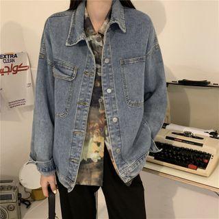 Pocket Detail Denim Button-up Jacket Blue - One Size