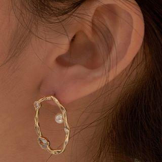 Faux Pearl Rhinestone Alloy Earring 1 Pc - Silver - One Size