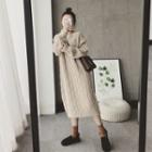 Cable Knit Midi Sweater Dress Beige Almond - One Size