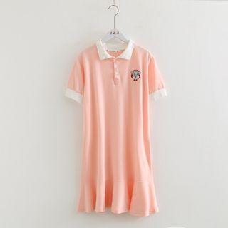 Short-sleeve Collar Dog Print T-shirt Dress