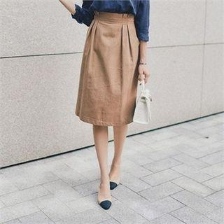 Band-waist Pintuck H-line Skirt