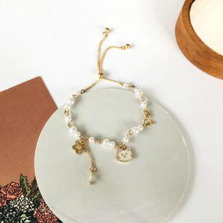 Cat Faux Pearl Bracelet 1 Pc - White - One Size