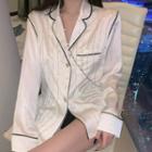 Rhinestone Contrast Trim Shirt White - One Size