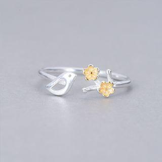925 Sterling Silver Bird & Branches Open Ring J950 - Yellow Flowers - Silver - One Size