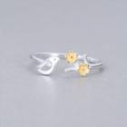 925 Sterling Silver Bird & Branches Open Ring J950 - Yellow Flowers - Silver - One Size