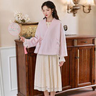 Flower Embroidered Tie-strap Jacket