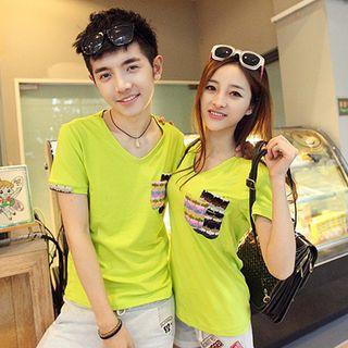 Couple Short-sleeve Contrast-trim T-shirt