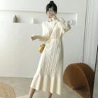 Cable Knit Midi Sweater Dress White - One Size