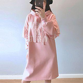 Lace Trim Lettering Hoodie Dress