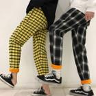 Fleece-lined Plaid Tapered Pants