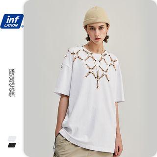 Unisex Fish Bone-print Loose T-shirt