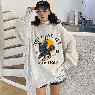 Printed Sweatshirt / Long-sleeve Lace Top