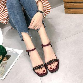 Embellished Block Heel Ankle Strap Sandals