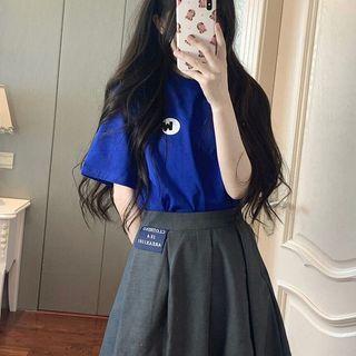 Short-sleeve Lettering T-shirt / Irregular Mini A-line Skirt