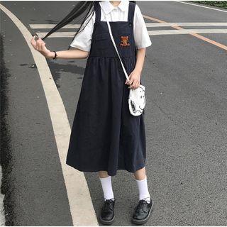 Short-sleeve Polo Neck Shirt / Bear Embroidered Jumpsuit