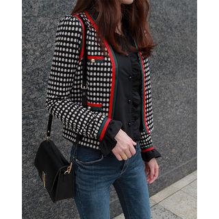 V-neck Contrast-trim Check Jacket