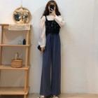 Long-sleeve Blouse / Knit Camisole Top / Wide Leg Pants