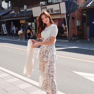 Strappy Ruffle-tiered Floral Long Sundress