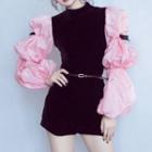 Long-sleeve Bow Mock-neck Velvet Dress