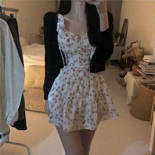 Halter Floral A-line Dress / Cardigan / Set