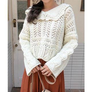 Collared Open-knit Top