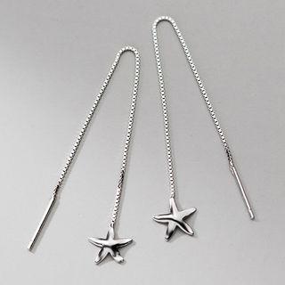 Star Sterling Silver Dangle Earring 1 Pair - S925 Silver - Threader Earrings - Silver - One Size