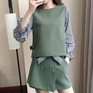 Set: Pinstriped Panel Blouse + A-line Skirt