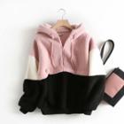 Half-zip Color Block Furry Hoodie