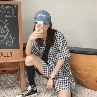 Check Short-sleeve Shirtdress As Figure - One Size