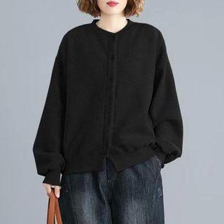 Plain Stand-collar Lantern-sleeve Sweatshirt