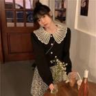Lace Collar Blouse / Floral Mini A-line Skirt