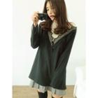 Contrast-yoke Lace-trim T-shirt