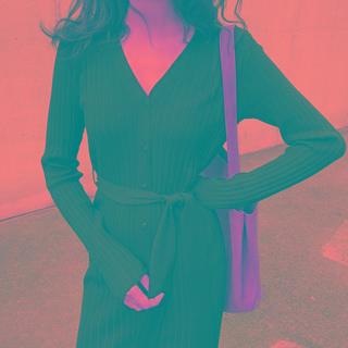 Long-sleeve Button-up Midi Knit Dress