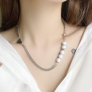 Faux Pearl Alloy Choker Silver - One Size