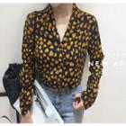 Long-sleeve Pocket-front Heart Pattern Blouse