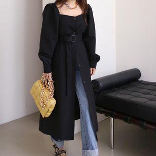 Long Belted Button Jacket