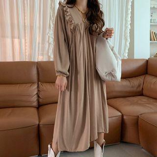 Frill-trim Midi Peasant Dress