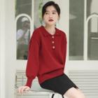 Polo-neck Sweater Wine Red - One Size