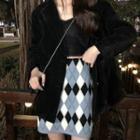 Single-breasted Blazer / Argyle Knit Mini Pencil Skirt