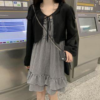 Spaghetti Strap Houndstooth Mini A-line Dress / Jacket
