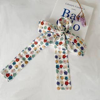 Floral Print Hair Tie White & Blue & Green - One Size