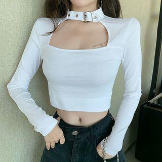 Long-sleeve Cut-out Choker Crop Top