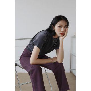 Round-neck Velvet T-shirt Charcoal Gray - One Size