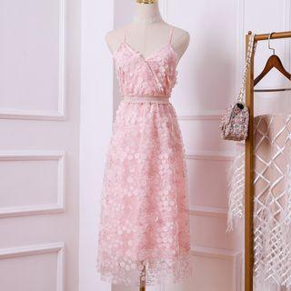 Spaghetti Strap Sequined Mesh Dress