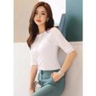 Slim-fit Elbow-sleeve Knit Top