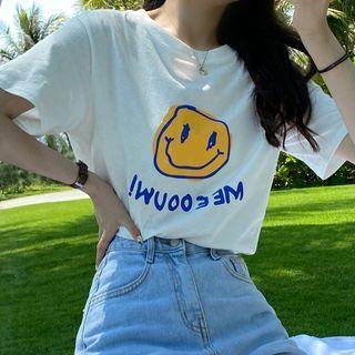 Smiley Face Short-sleeve T-shirt As Shown In Figure - One Size