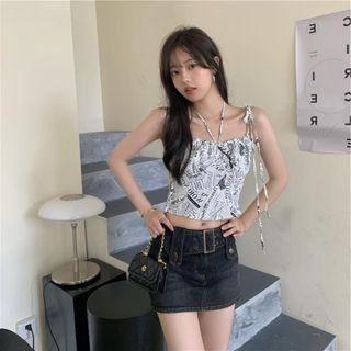 Strappy Print Crop Top